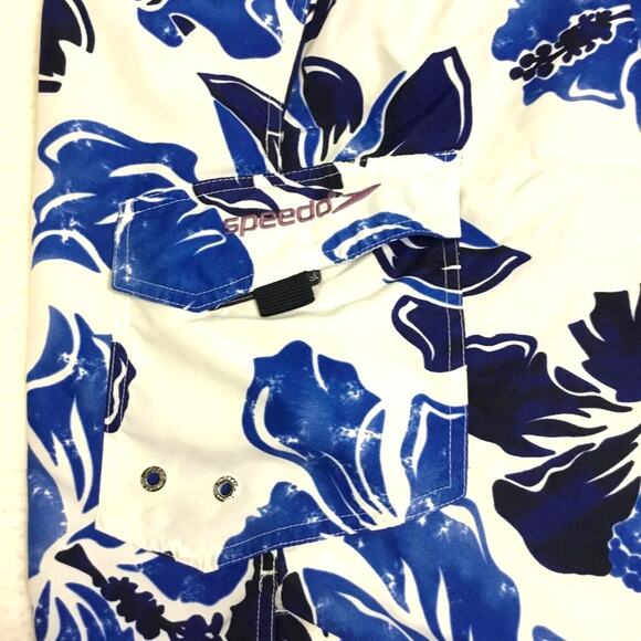 Speedo Swim Shorts Men's Blue/White Floral Aloha Lace Up Size M - Picture 6 of 8